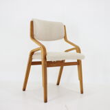 1970s ludvík volák four bentwood dining chairs in boucle fabric, czechoslovakia