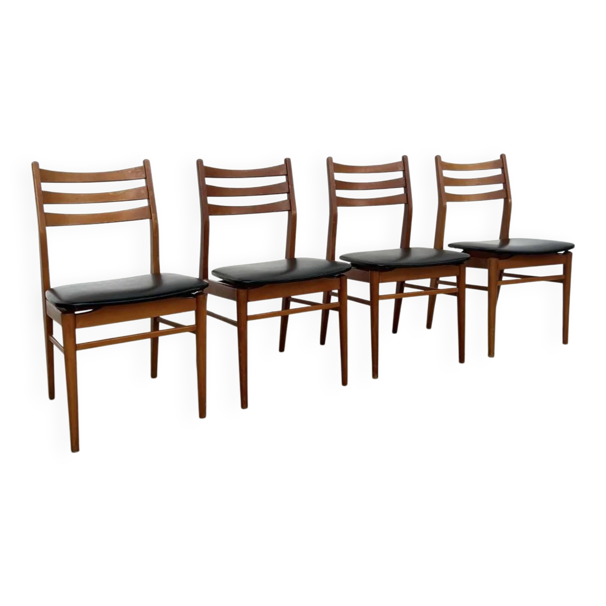 Set of 4 Scandinavian beech and faux leather chairs from the 60s.