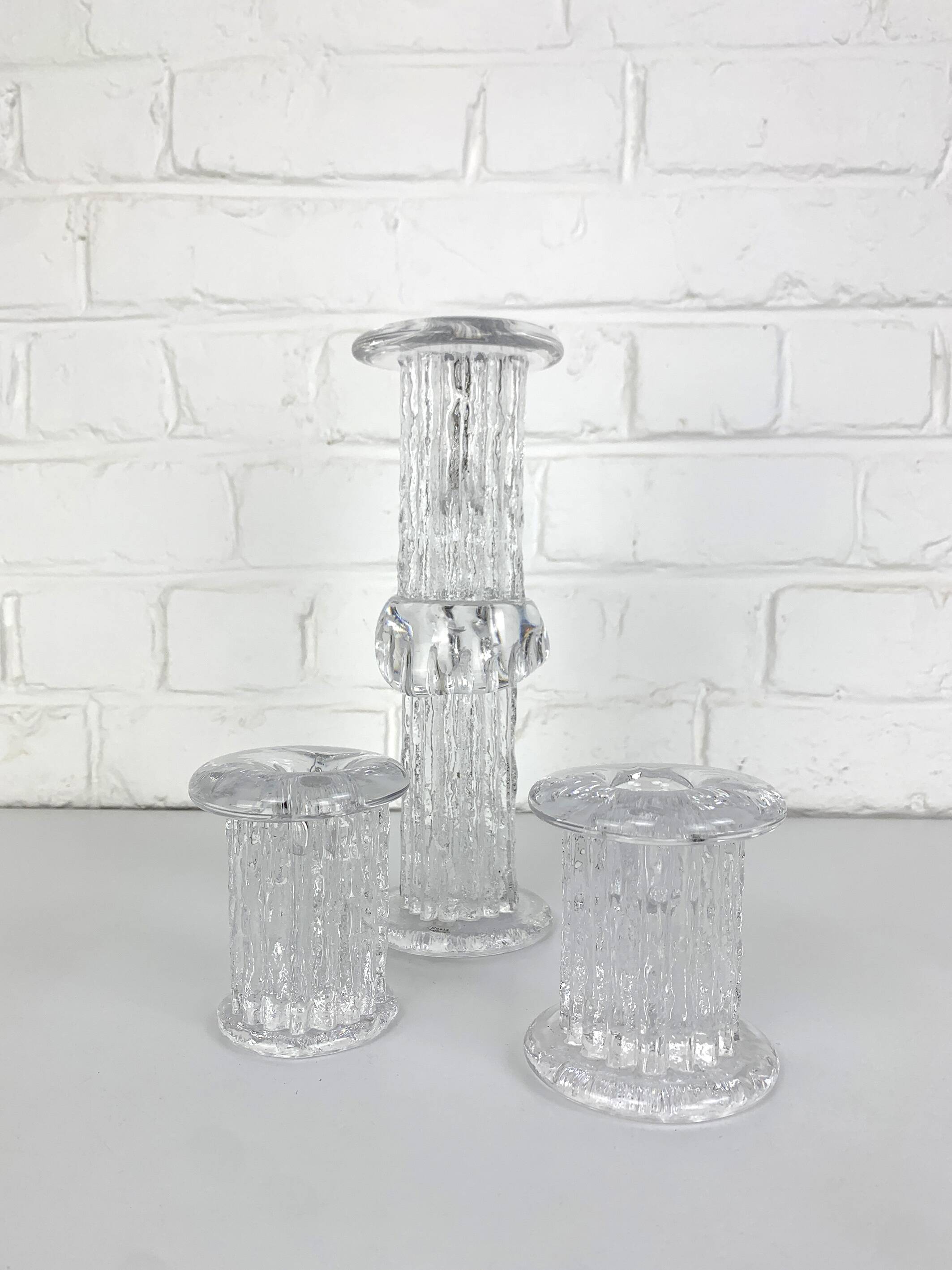 Glass candlesticks, Göran Wärff for Kosta Boda, Sweden, 1970s, set of 3