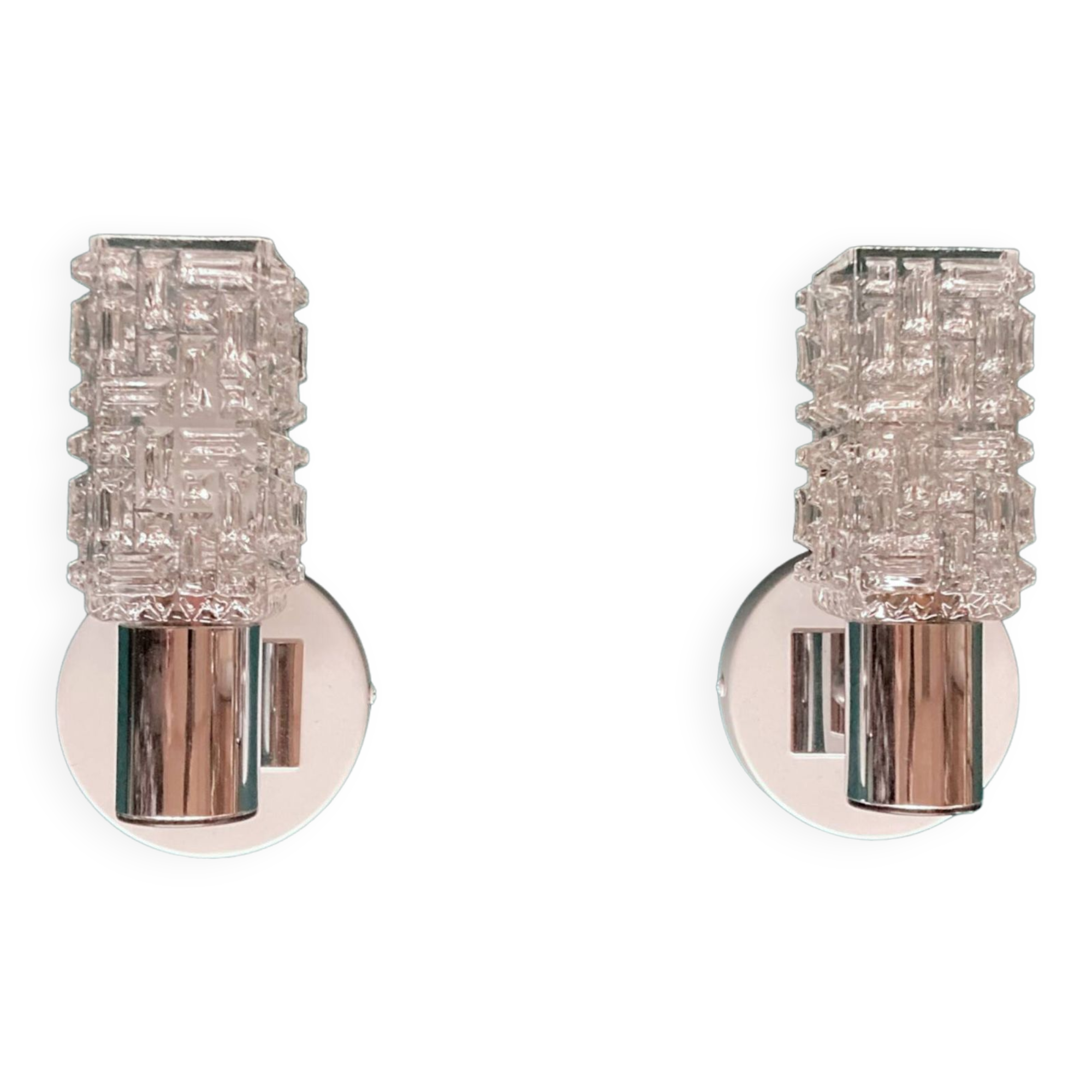 Pair of wall lights stainless steel glass minimalist 1970 seventies antique transparent luminaire