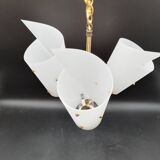 3-light chandelier in brass and plastic, 1960
