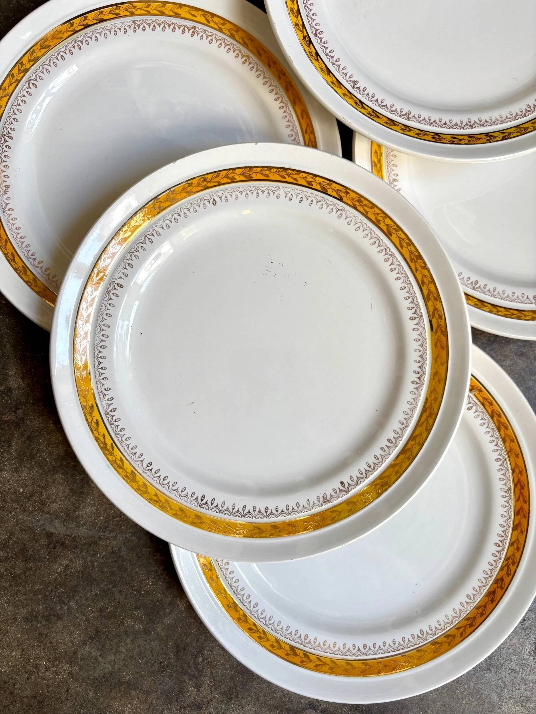 6 St Amand yellow and gold earthenware dinner plates