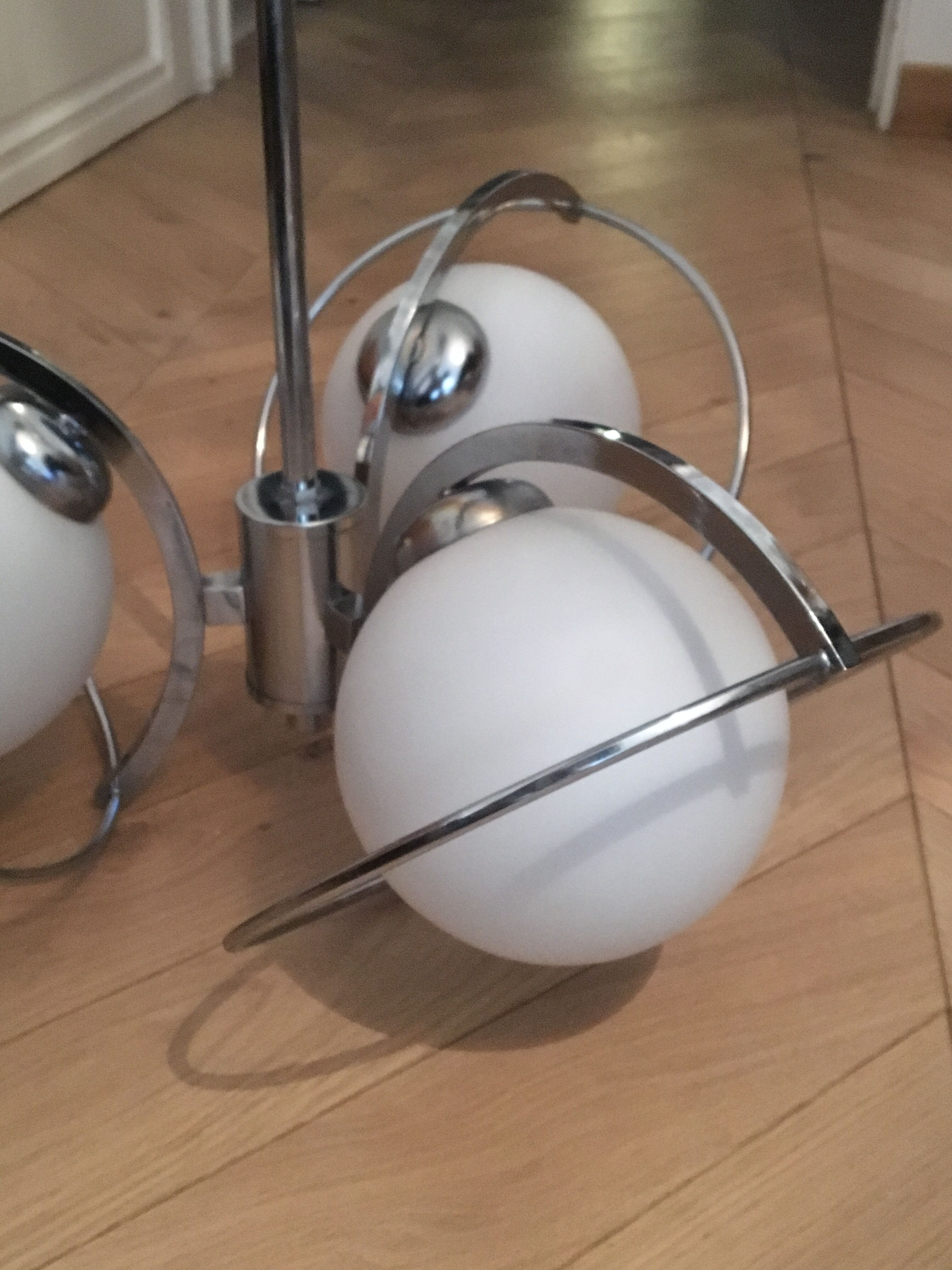 Space age hanging lamp 70s metal and glass