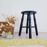 Antique black wooden stool, renovated