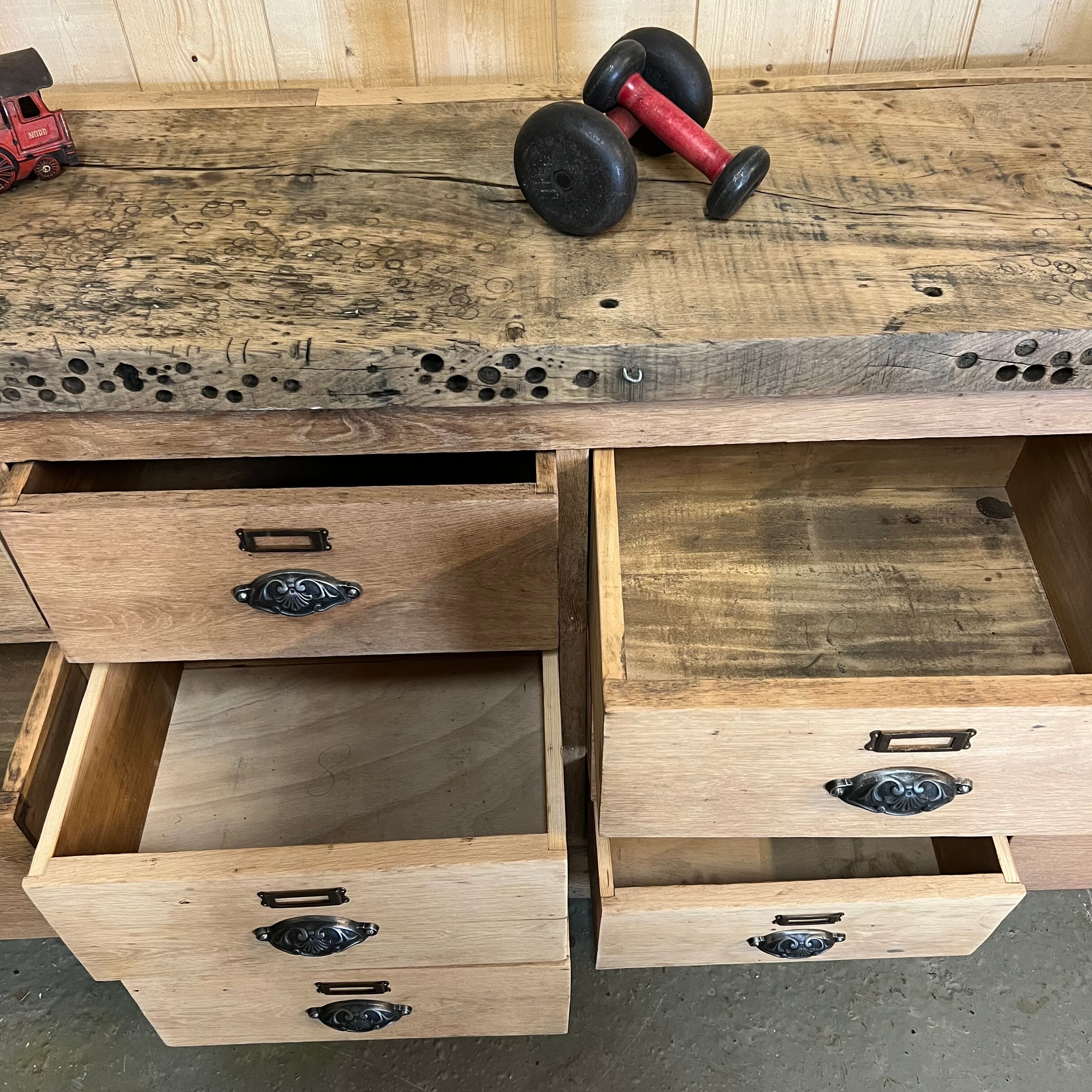 Workshop craft furniture with oak drawers early twentieth century
