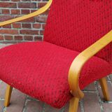 Pair of red armchairs model 6953 by Jaroslav Smidek published by TON