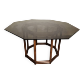 Table bois façon bambou verre fumé 1970
