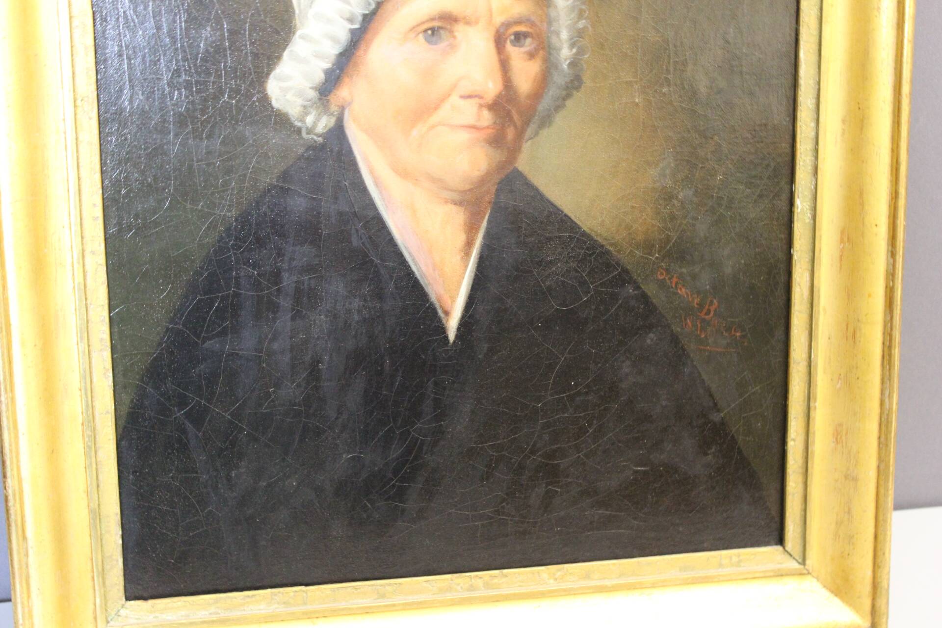 Oil on canvas, Woman with a white headdress dated 1840