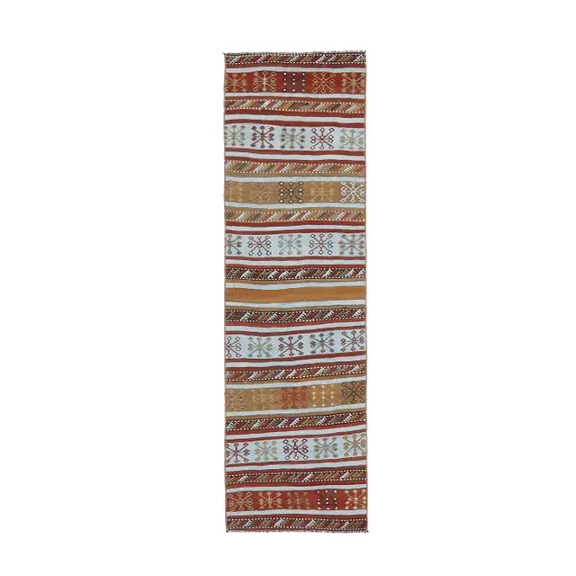 Vintage Turkish Oushak Handmade Wool Cotton Red Kilim Runner 60x214