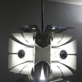 Impressive Space Age chandelier with 5 lights, chrome metal, Italy 1970s.
