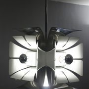 Impressive Space Age chandelier with 5 lights, chrome metal, Italy 1970s.