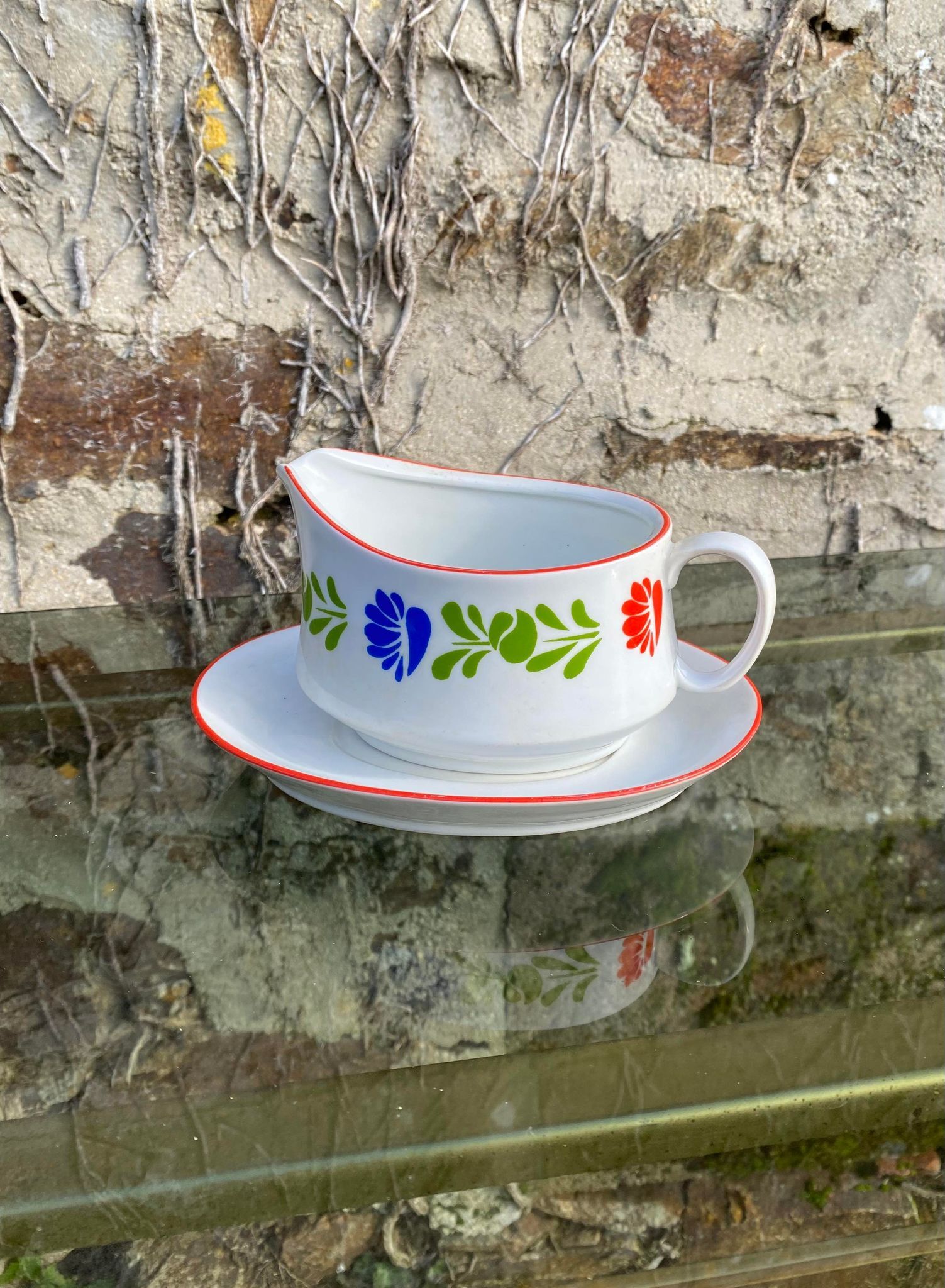 Porcelain sauce dish Alfoldi traditional Hungarian décor Vintage 70s-80s