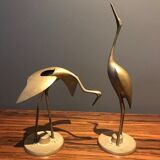 Pair of brass deco stork