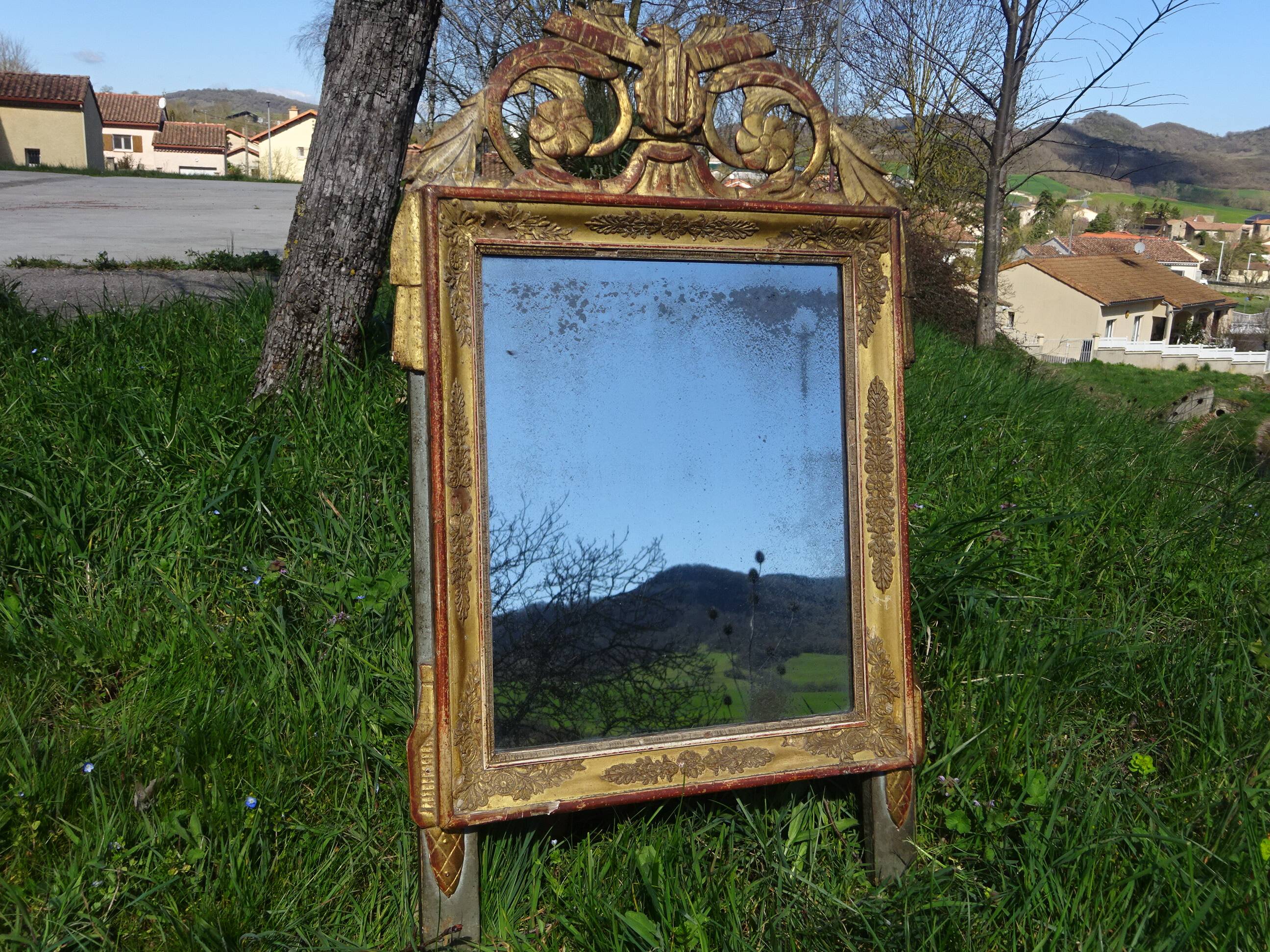 Antique mercury mirror, Louis XVI style gilded frame, 84x50cm
