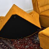 Yellow corduroy corner modular sofa, 1970s, set of 6