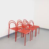 Set of 6 vintage red metal chairs from the 80s