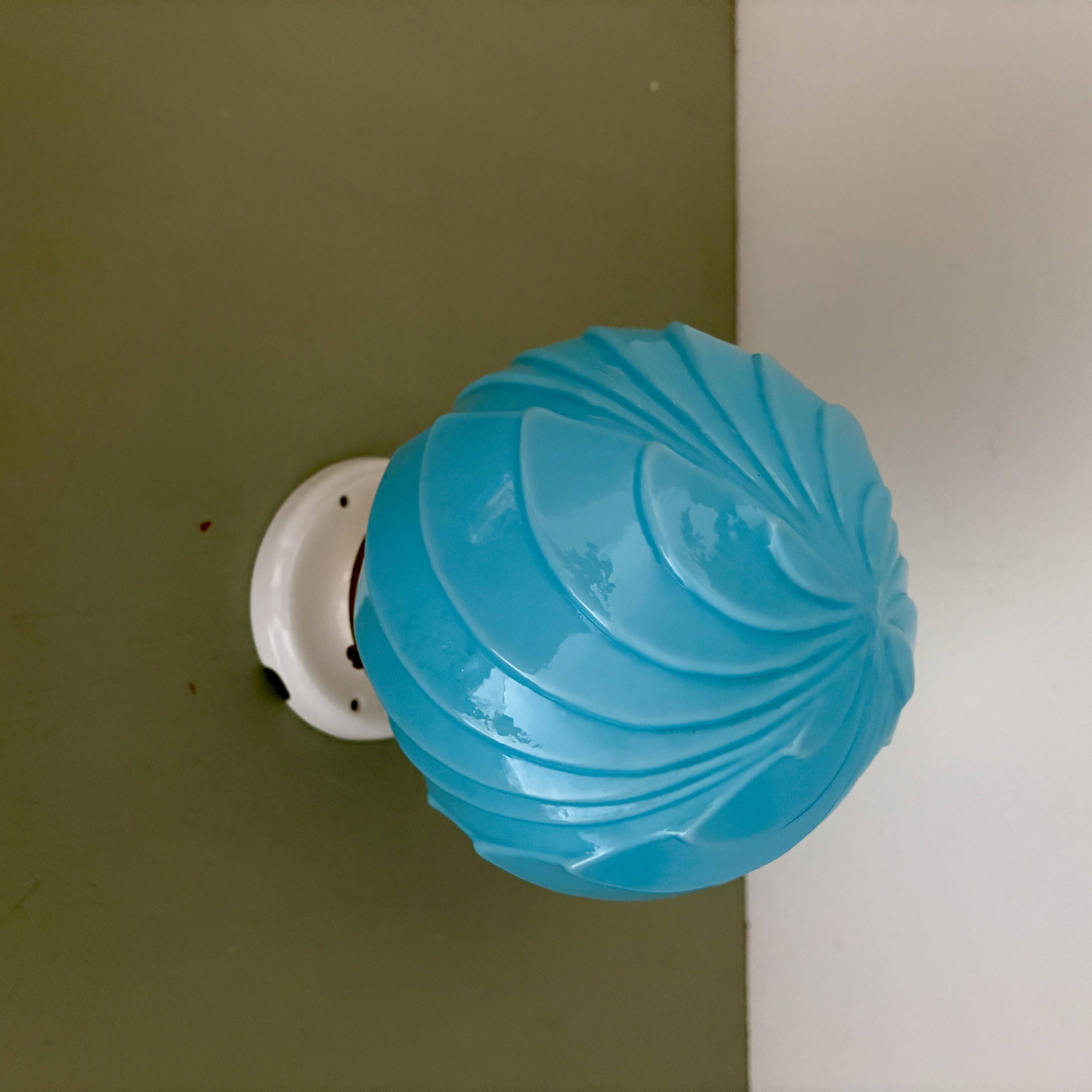 Vintage art deco globe wall lamp in blue opaline