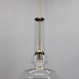 Mid-century Czech glass pendant light brass finish 1970s modern rewired