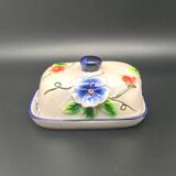 Ceramic butter dish with colored flowers