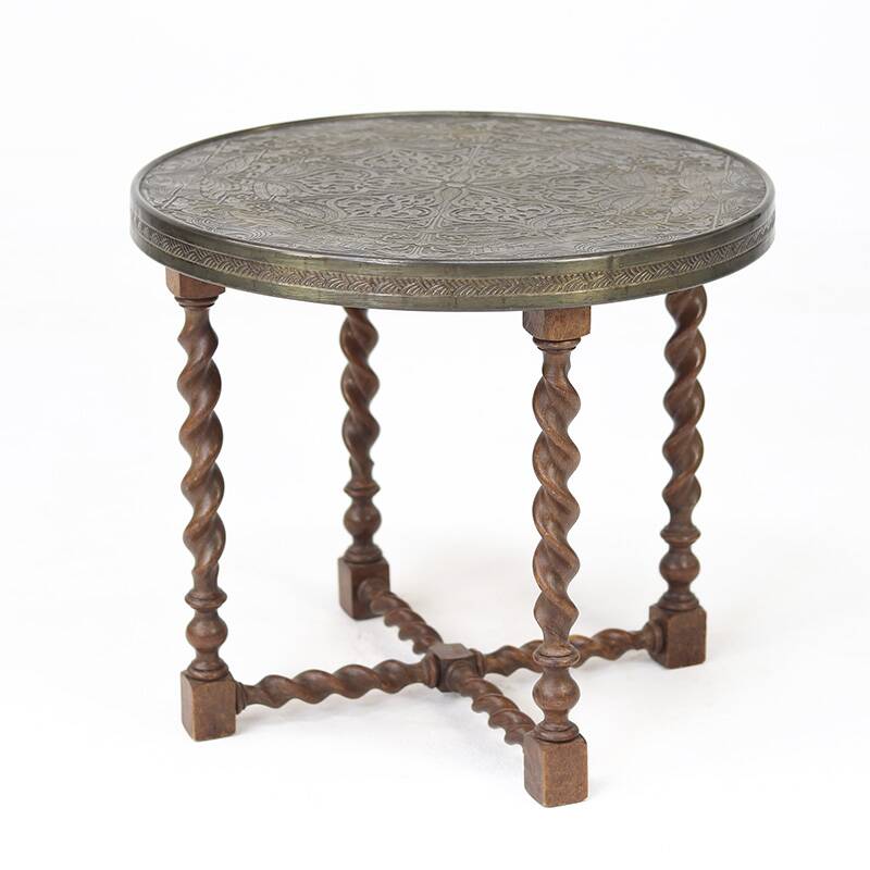 1920's Side-Table with Oak Frame and Brass top
