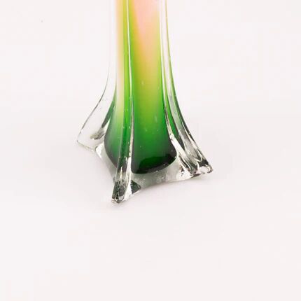 Vase en vert en forme de fleur vert et orange de style murano longiligne
