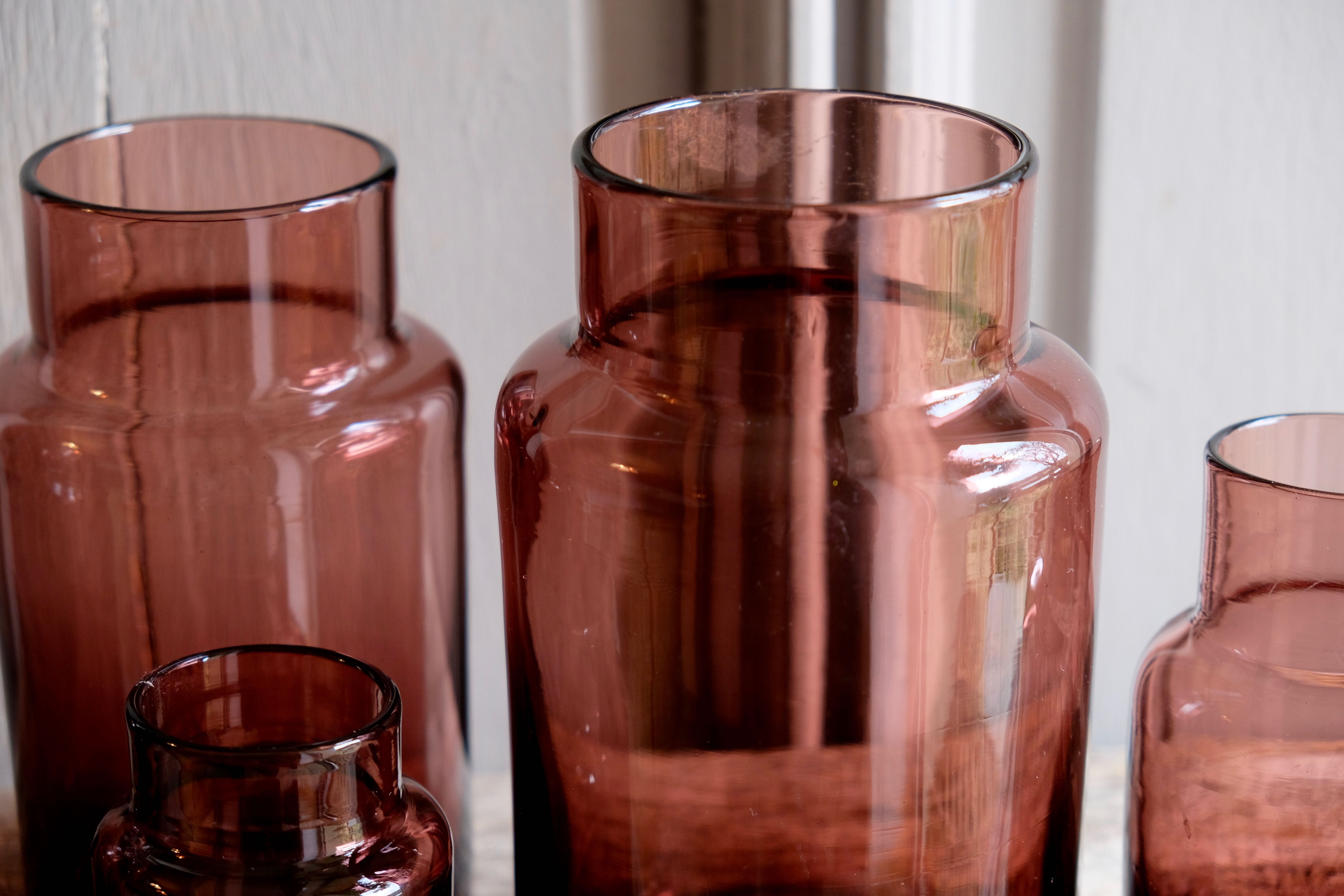 Set 5 vases in blown glass art glass ALLEX, Drôme