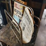 Magazine or vinyl holder in gold metal, 1960s