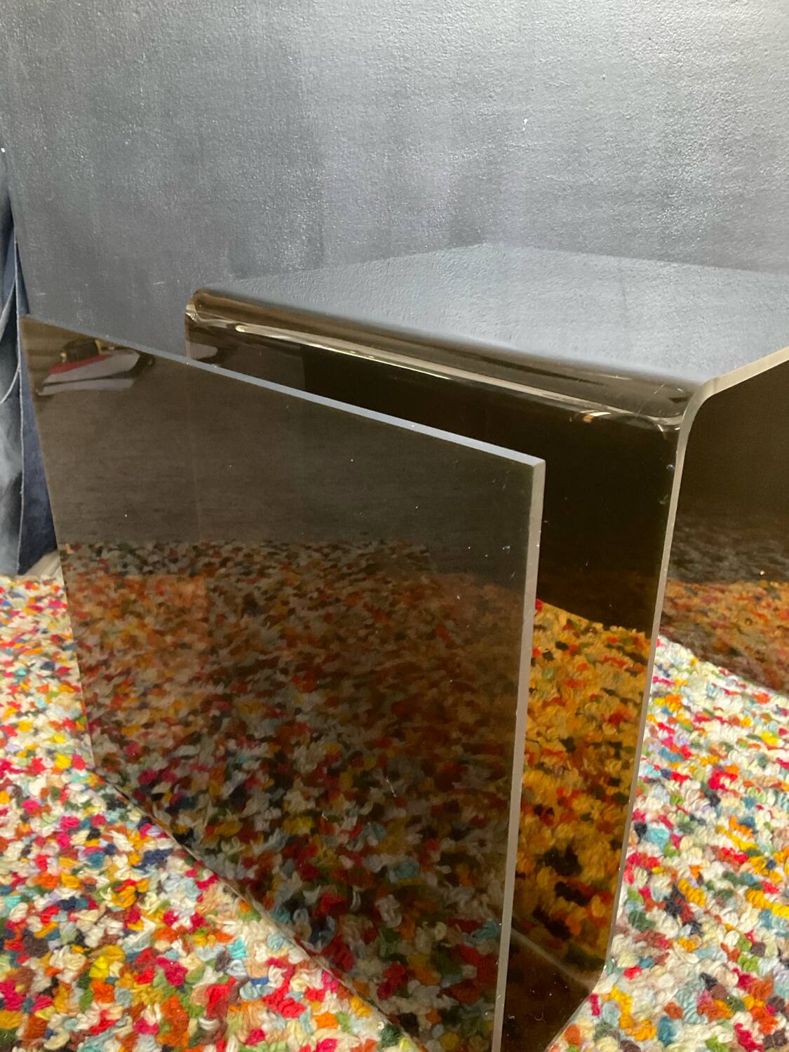 Smoked plexiglass magazine rack side table from the 70s