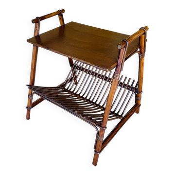 Table d'appoint avec porte revues vintage Rotin Bambou 1970s