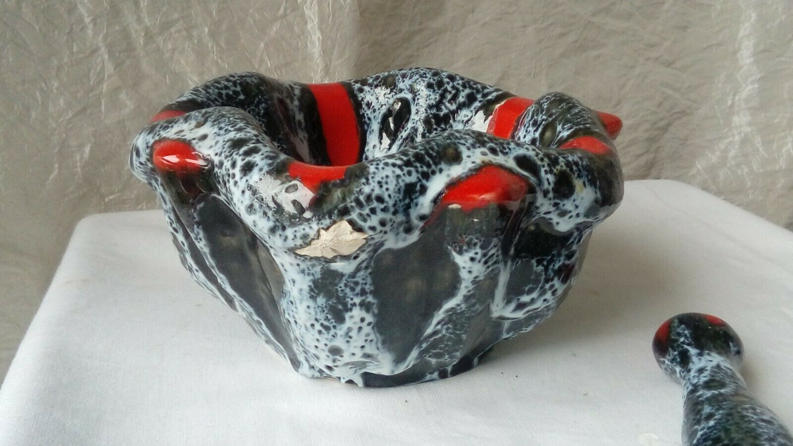 Mortar and pestle in ceramic Vallauris fat vintage lava years 1960