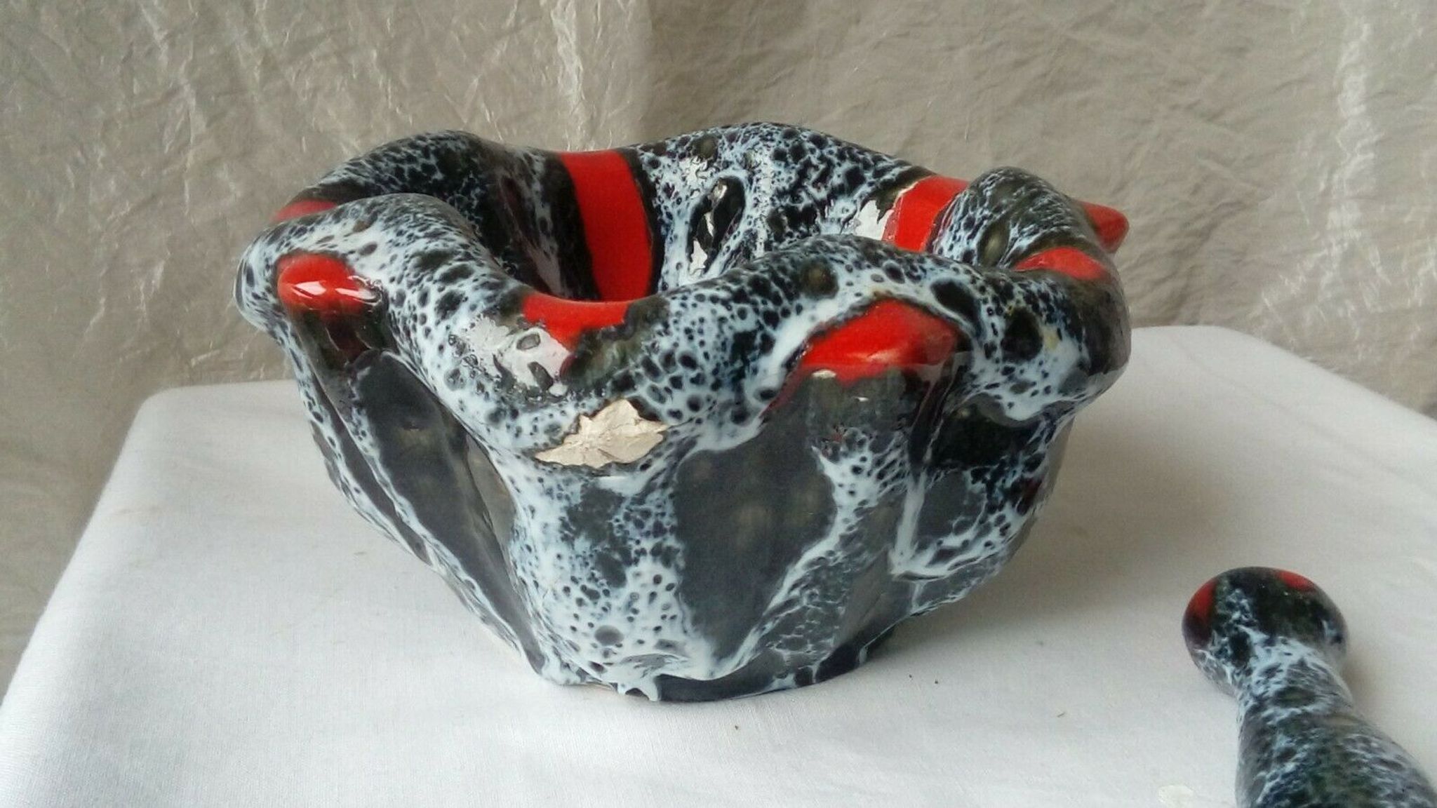 Mortar and pestle in ceramic Vallauris fat vintage lava years 1960