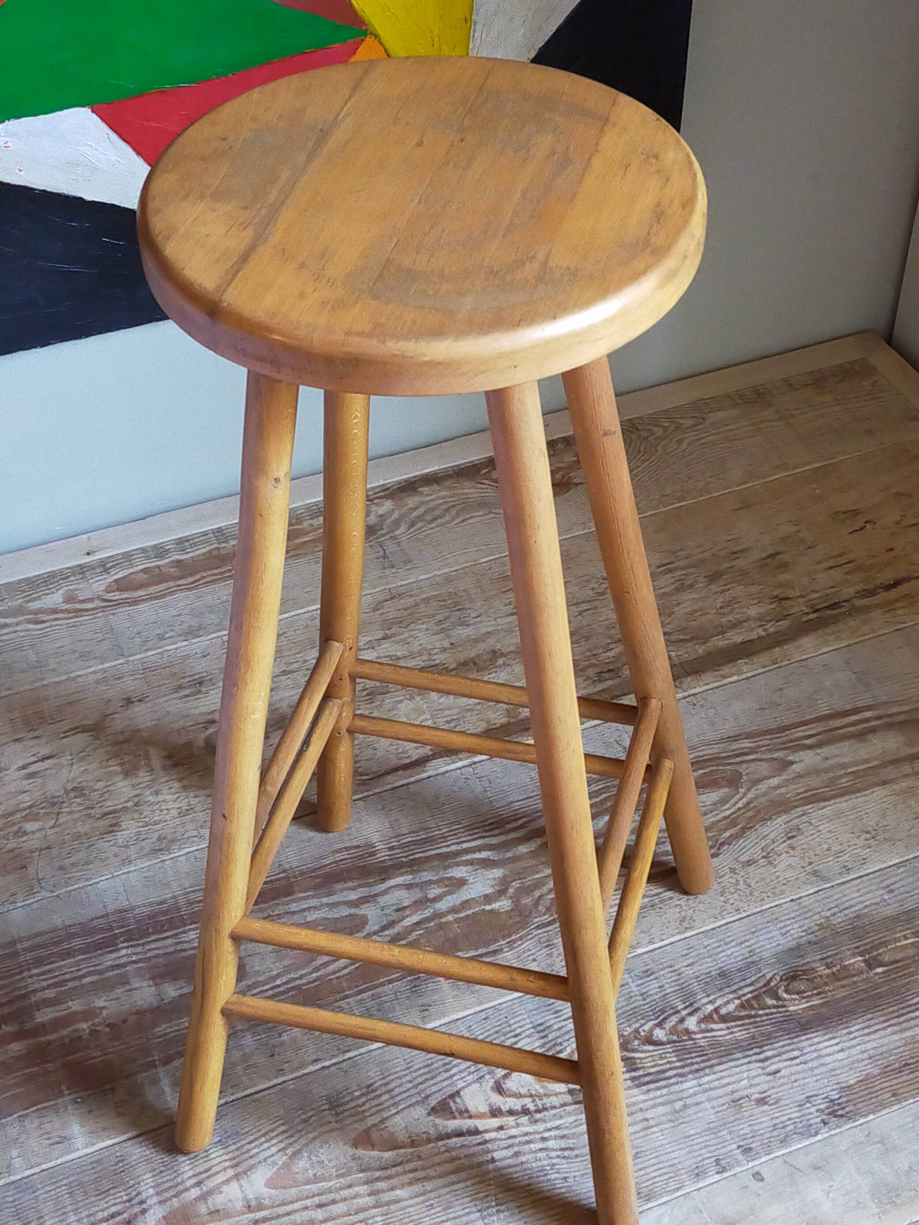 Vintage solid blond wood bar stool