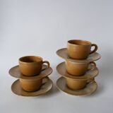 Set of 5 stoneware coffee cups and saucers 1970