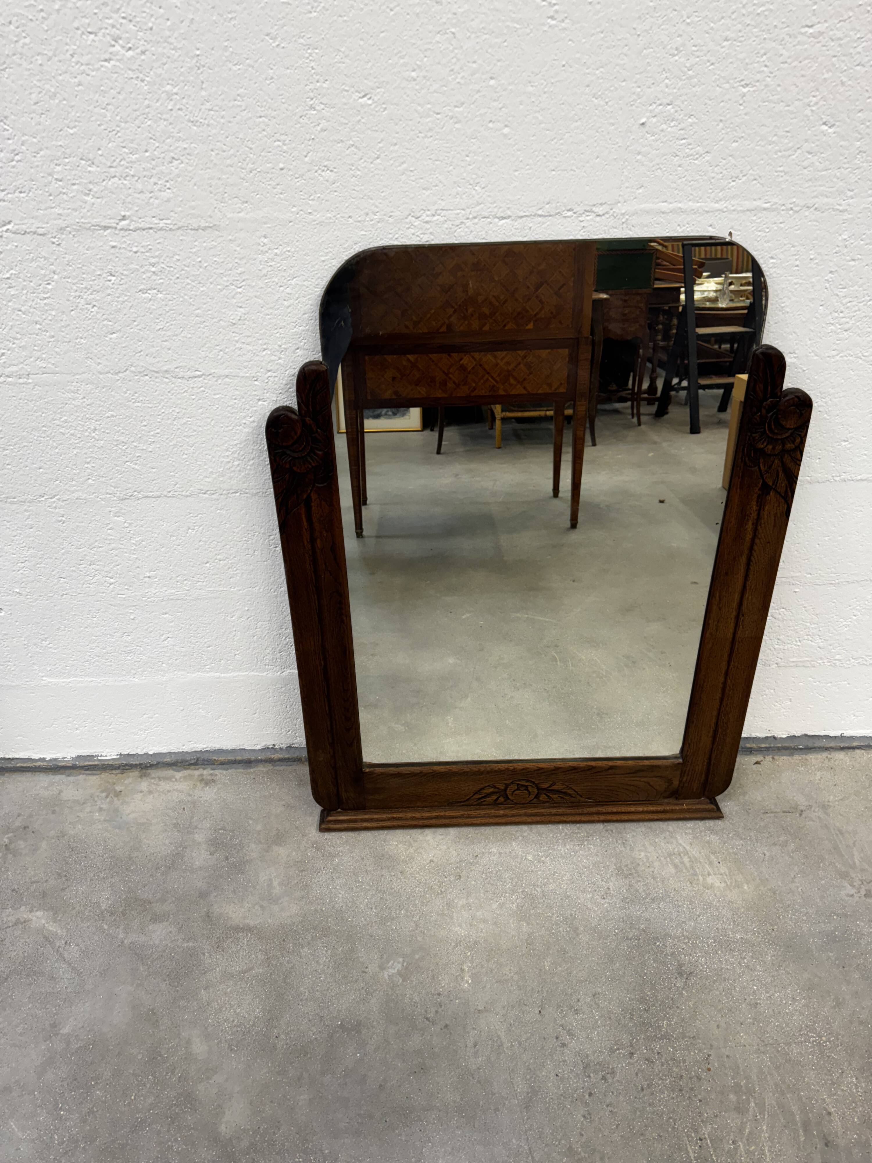 Art Deco mirror in carved oak – 1930s – 102 x 78 cm