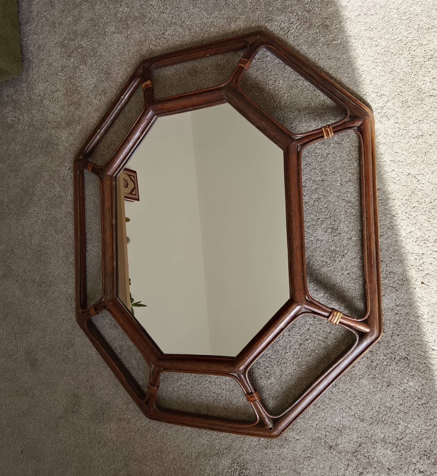 Vintage Italian mirror bamboo and rattan Riviera bohemian chic 1970s