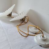Duo of white opaline pendant lights