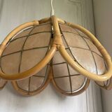 Vintage mother-of-pearl and rattan pendant light
