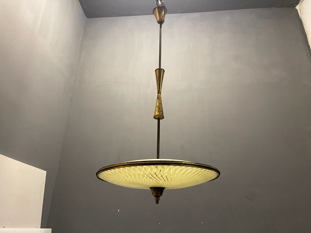 Vintage Bronze & Glass Light Pendant Light, 1950s