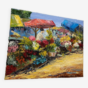 Peinture à l’huile « Marche aux fleurs »