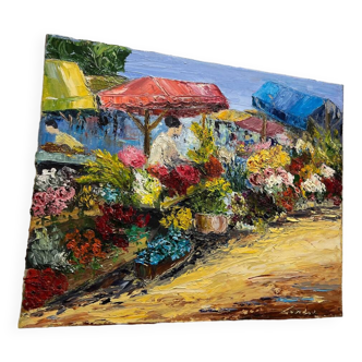 Peinture à l’huile « Marche aux fleurs »