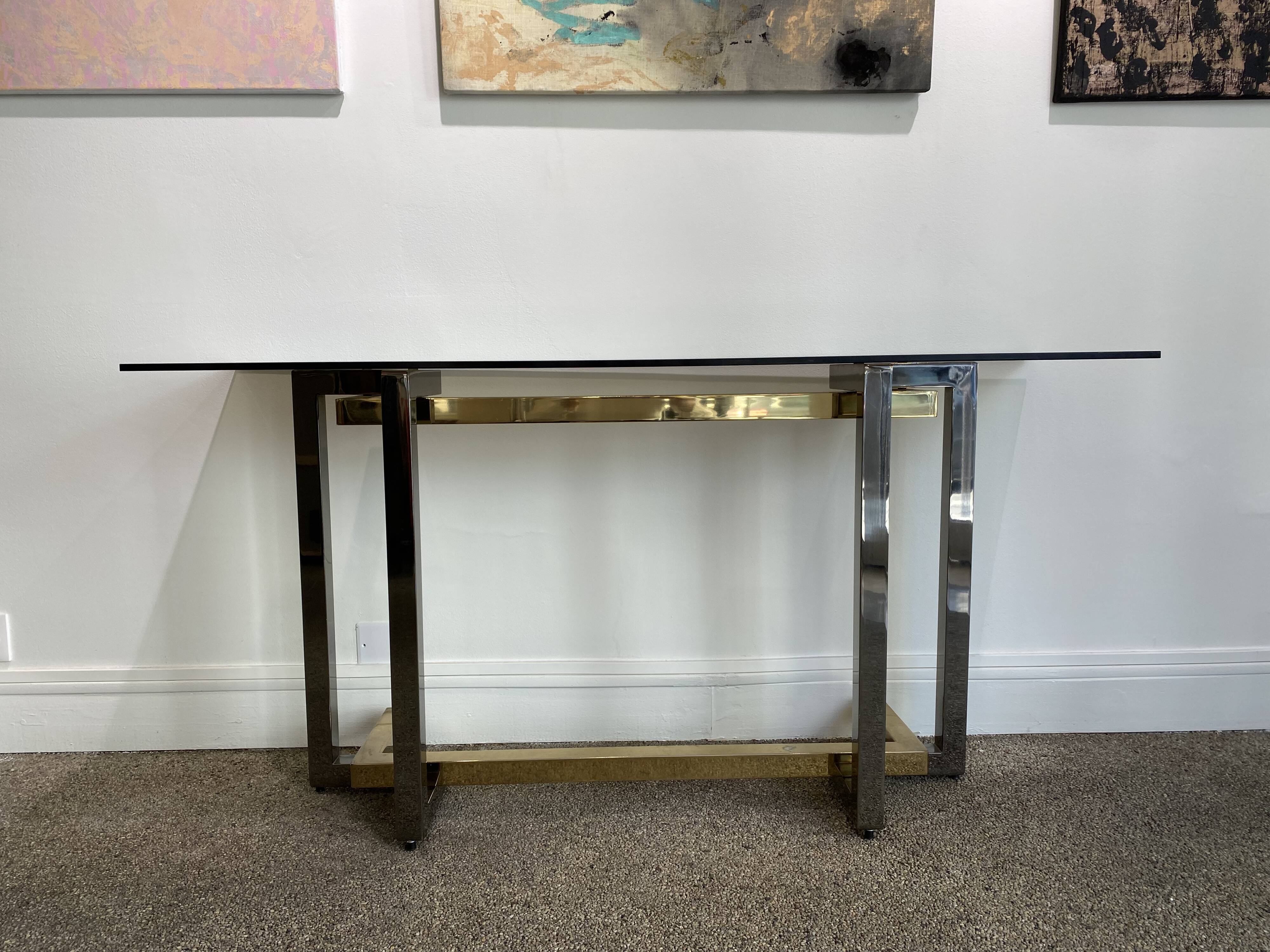 Console années 70/80 en verre et métal