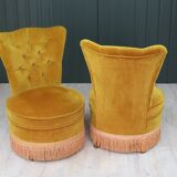 Pair of toad chairs in old gold velvet