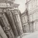 Framed drawing Palace of Justice Sarreguemines Peter Musslé numbered