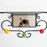 Black iron coat rack with mirror 1950s