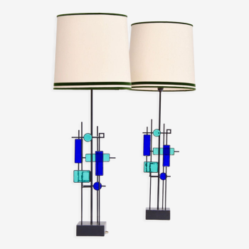 Pair of Mid-century Modern Iron and Glass Table Lamps by Svend Aage Holm Sørensen