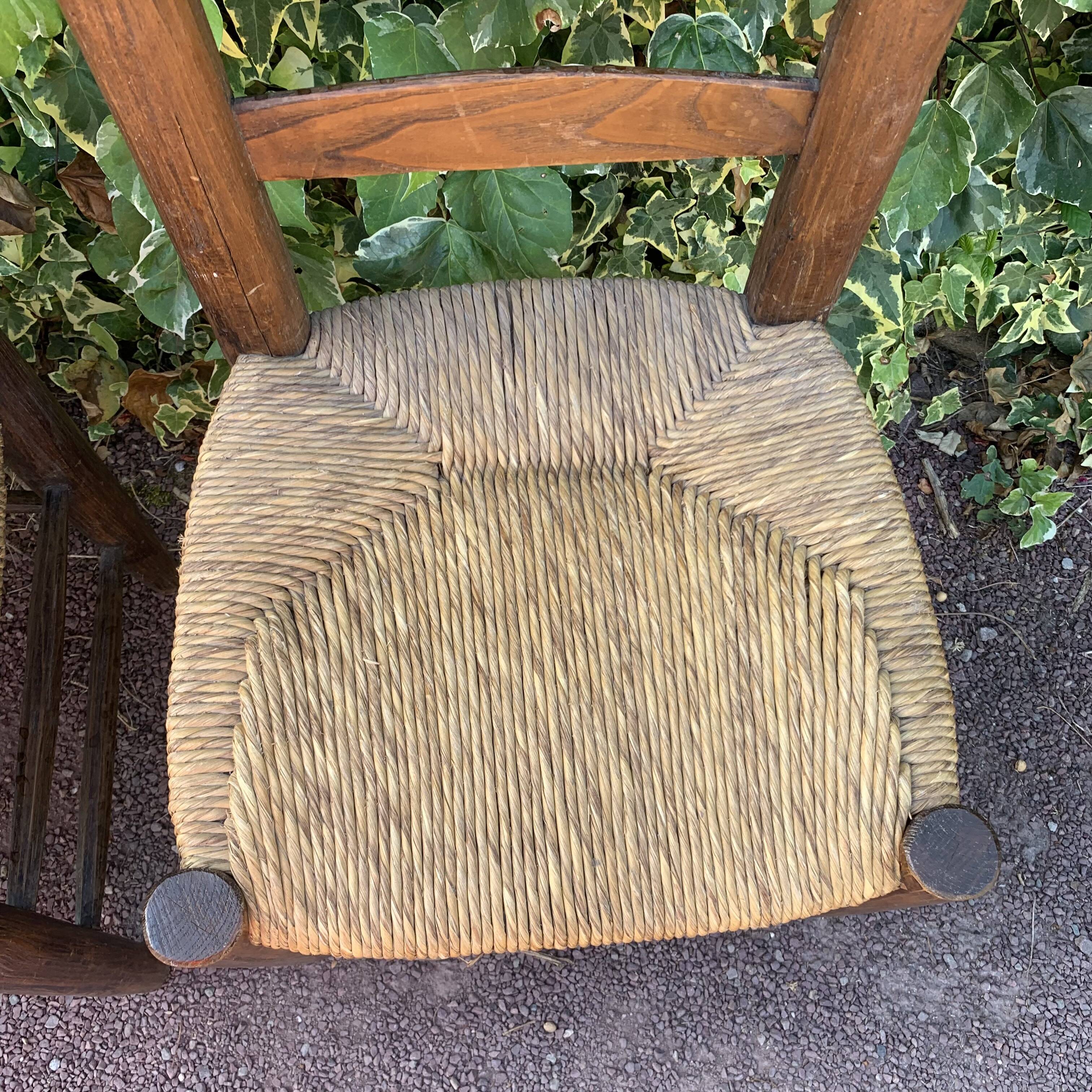 Set of 4 handcrafted rush chairs in solid oak.