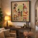 Tableau batik africain original signé "Hamidi", art sur tissu