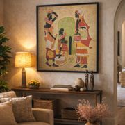 Grande Quadro Batik Africano Originale Firmato "Hamidi" Arte su Tessuto 88x