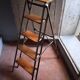 Vintage iron and wood stepladder with 5 steps