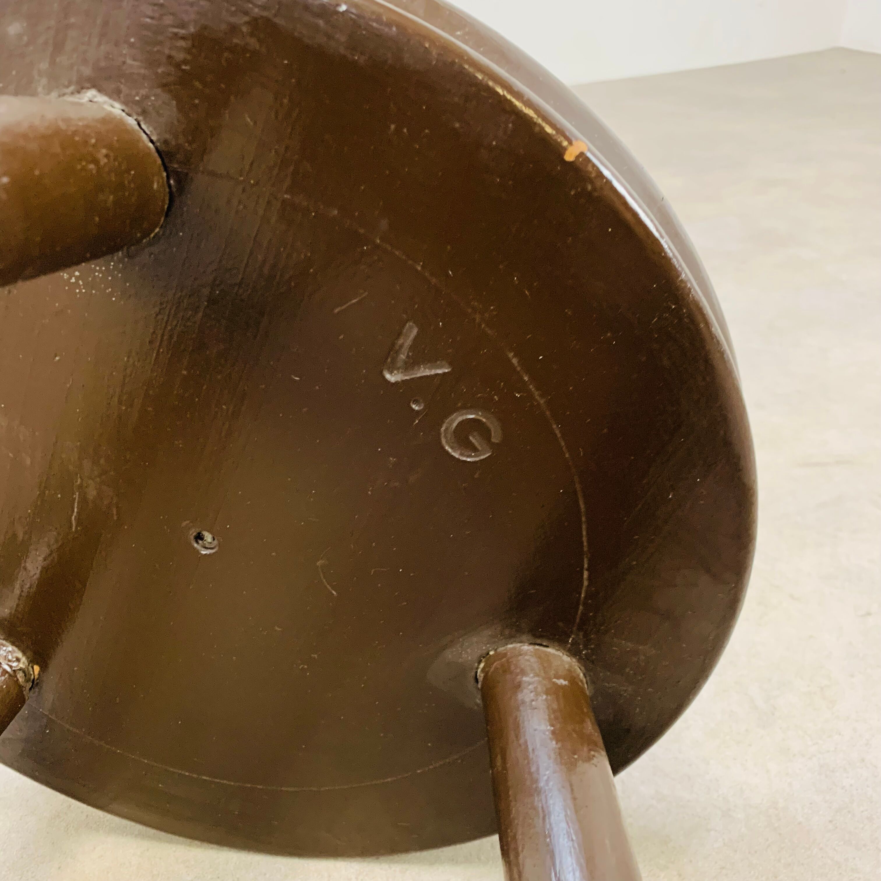 Industrial metal and wood tripod stool